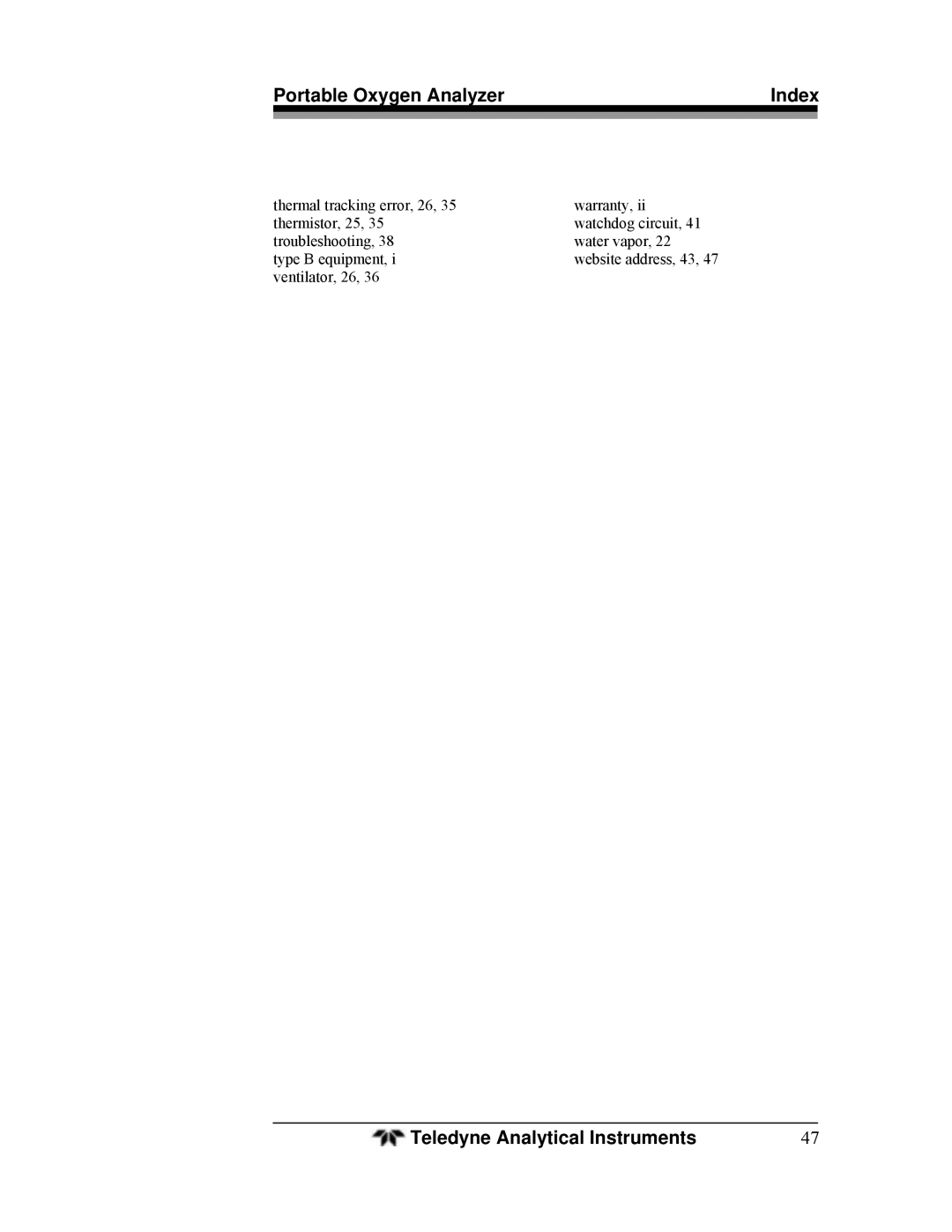 Teledyne AX300-I manual Index 