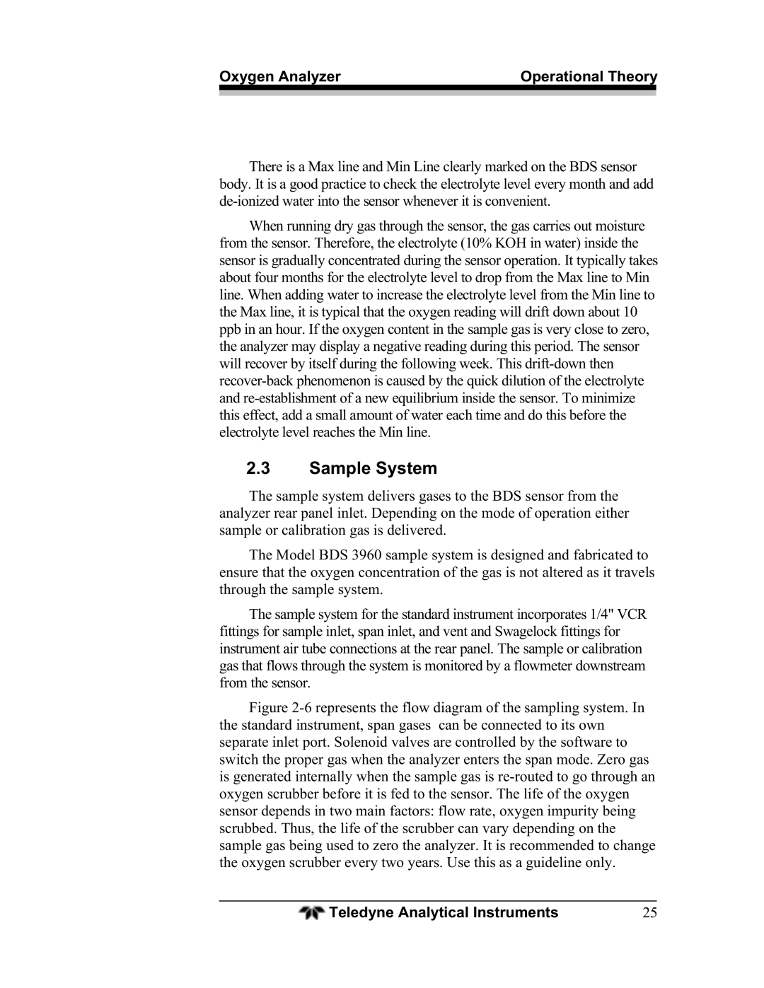 Teledyne BDS-3960 operating instructions Sample System 