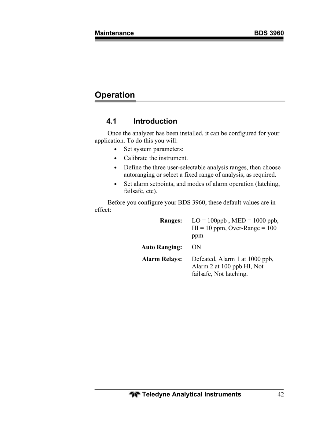 Teledyne BDS-3960 operating instructions Operation, Auto Ranging on 