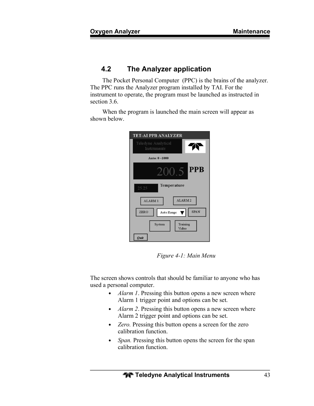 Teledyne BDS-3960 operating instructions Analyzer application, Oxygen Analyzer Maintenance 