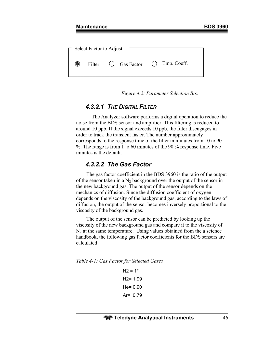 Teledyne BDS-3960 operating instructions Gas Factor, Parameter Selection Box 