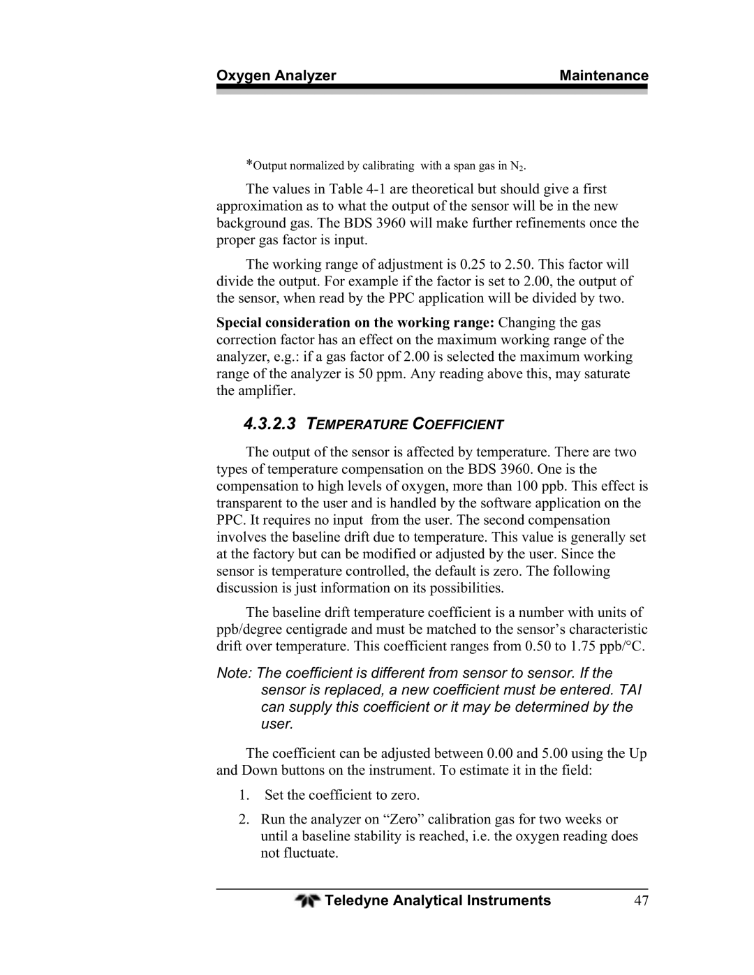 Teledyne BDS-3960 operating instructions Temperature Coefficient 