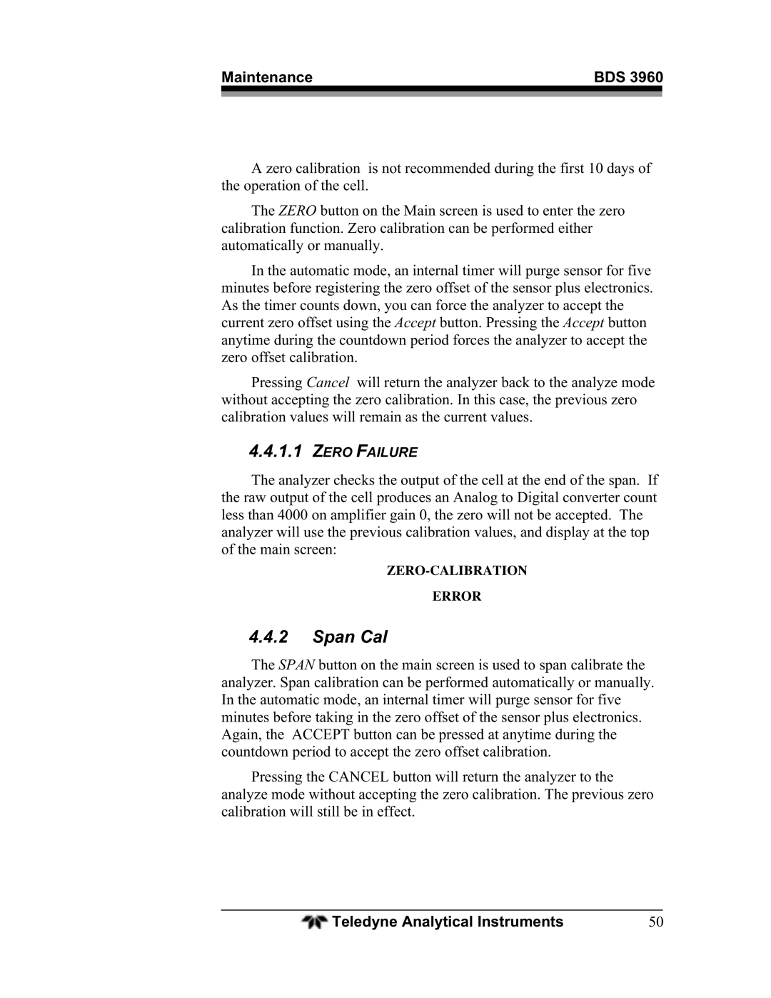 Teledyne BDS-3960 operating instructions Span Cal 