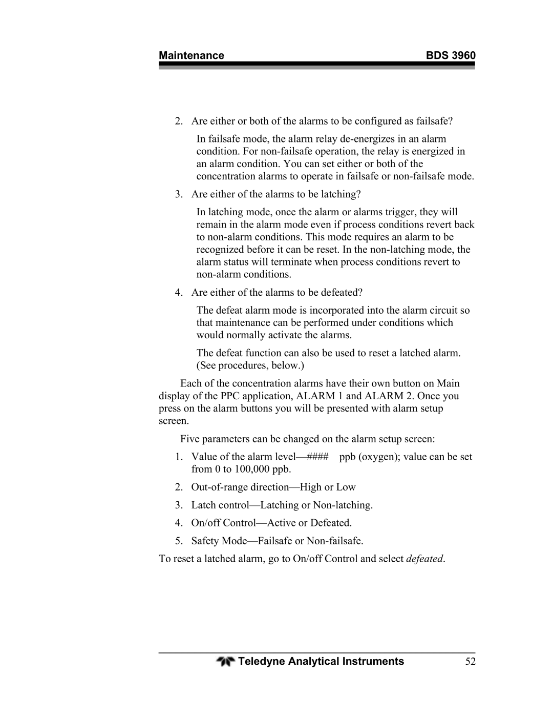 Teledyne BDS-3960 operating instructions Maintenance 