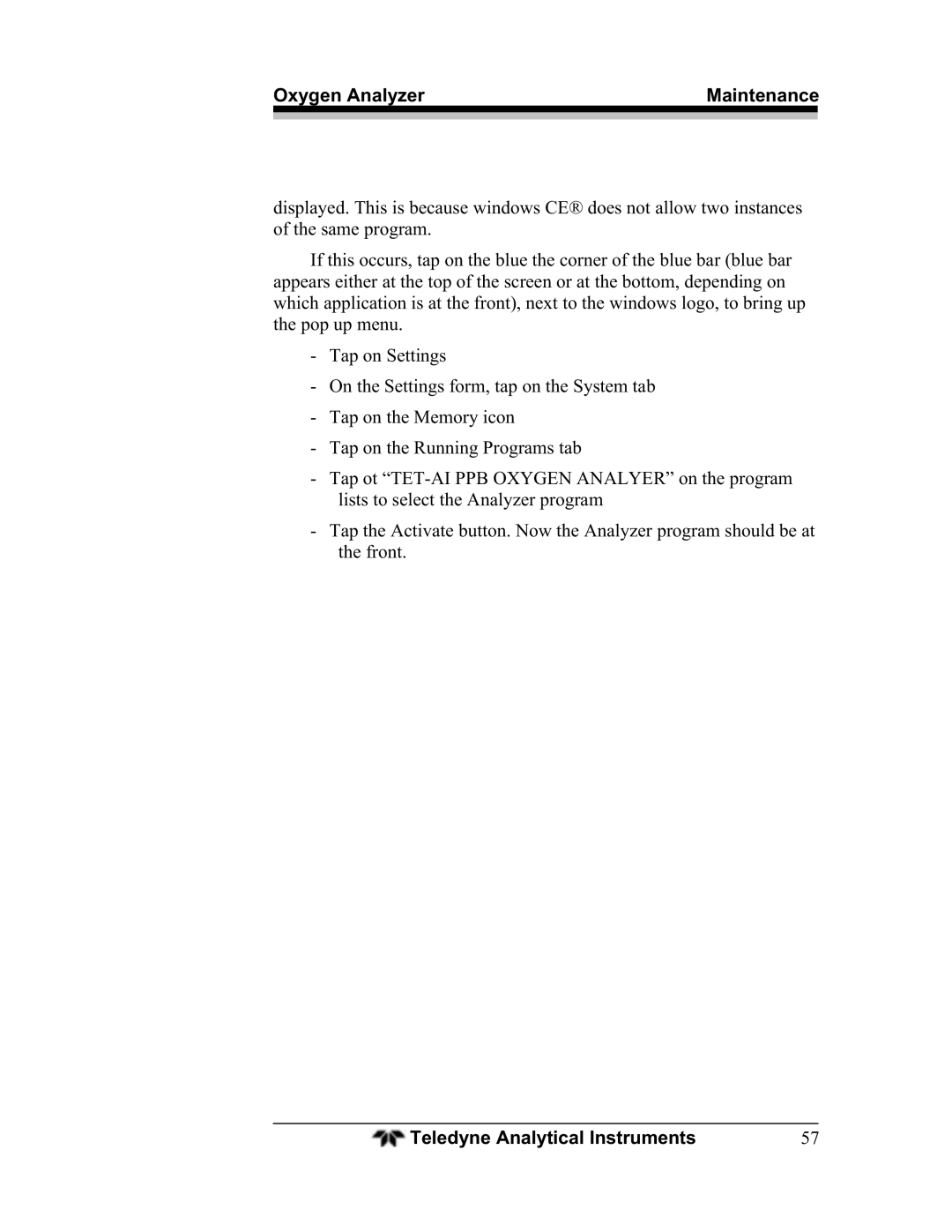 Teledyne BDS-3960 operating instructions Oxygen Analyzer Maintenance 