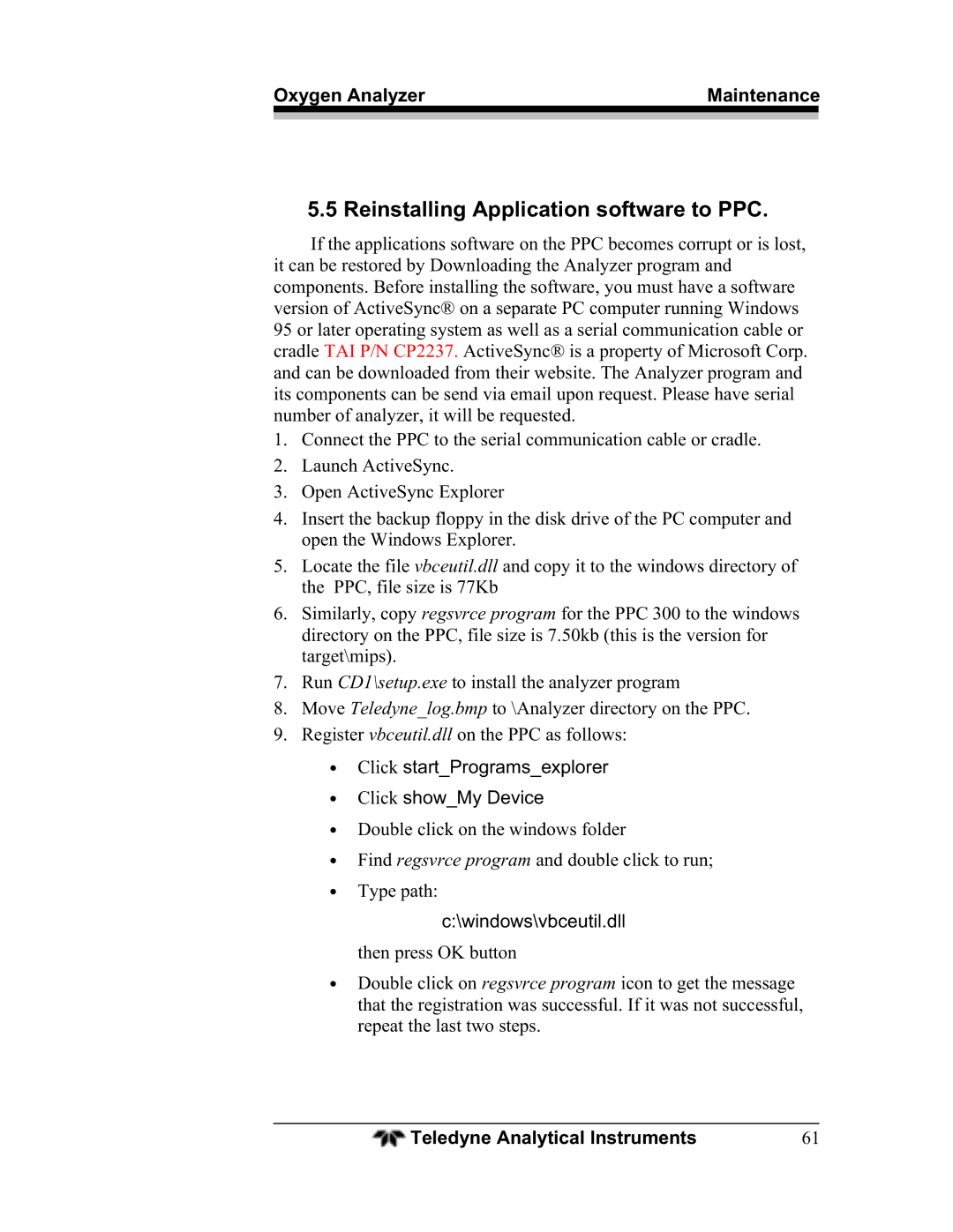 Teledyne BDS-3960 Reinstalling Application software to PPC, Click startProgramsexplorer Click showMy Device 