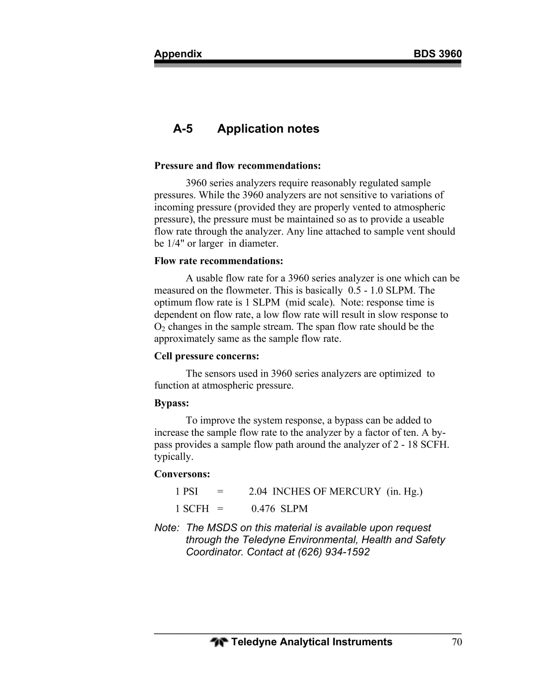 Teledyne BDS-3960 operating instructions Application notes 