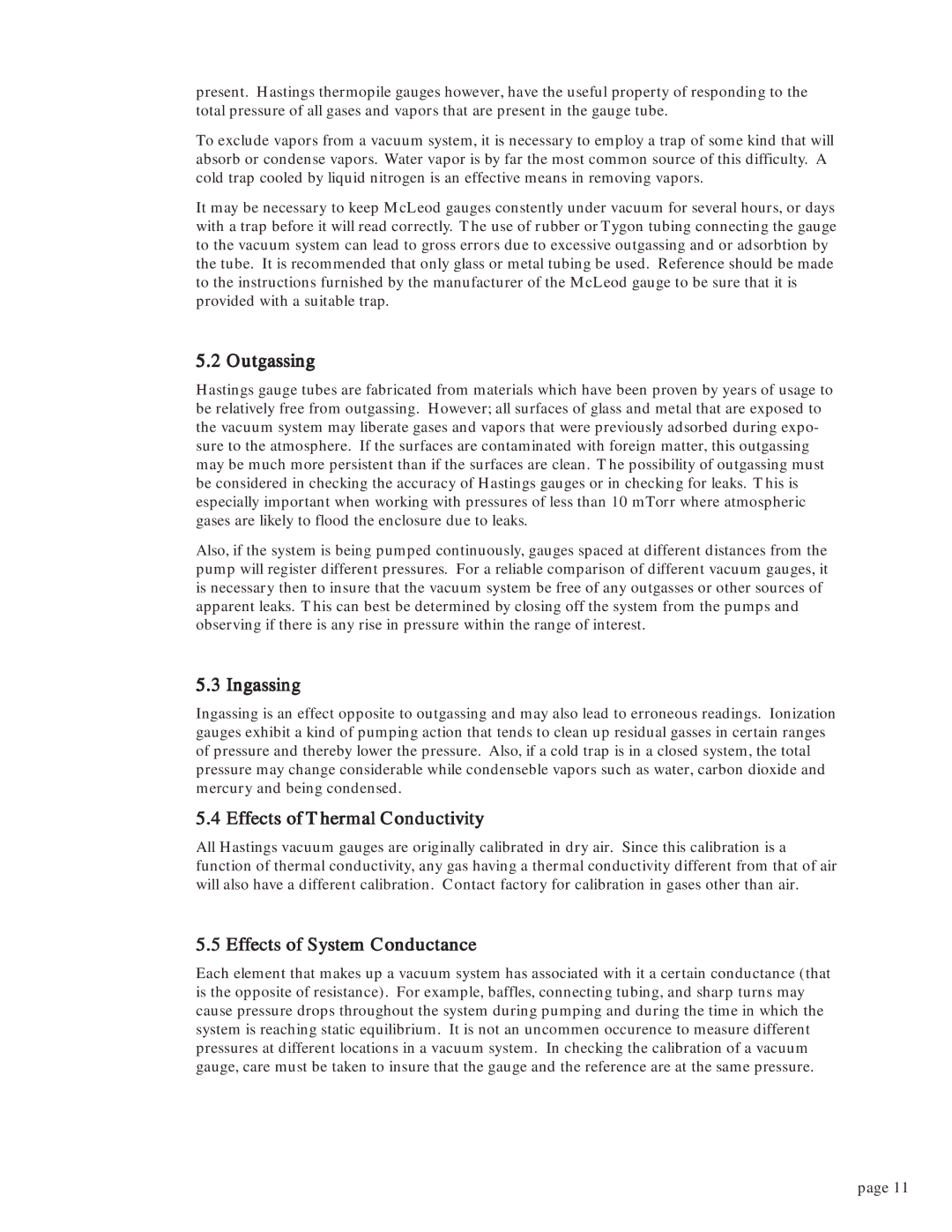 Teledyne DNV-33D instruction manual Outgassing, Ingassing, Effects of Thermal Conductivity, Effects of System Conductance 