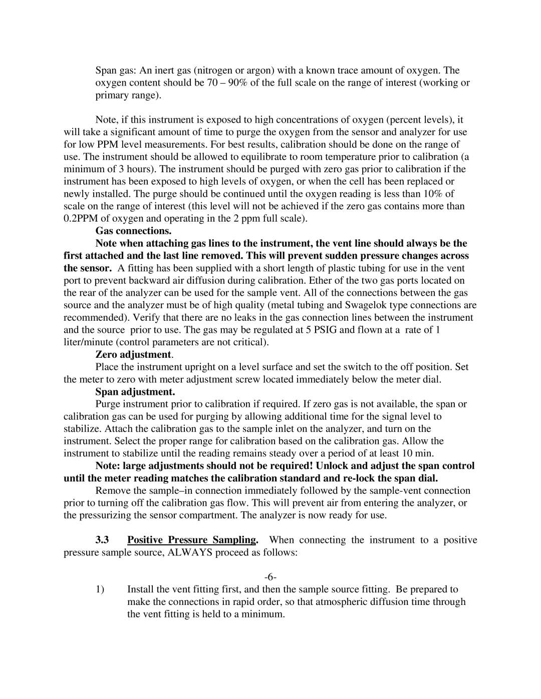 Teledyne ECO#02-0227 instruction manual Gas connections Zero adjustment 