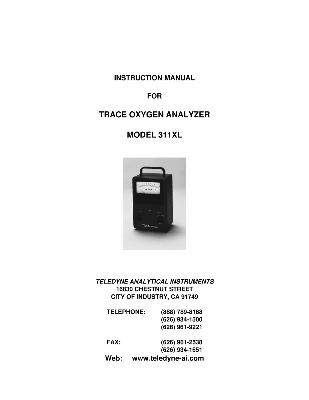 Teledyne ECO#02-0227 instruction manual Trace Oxygen Analyzer Model 311XL 