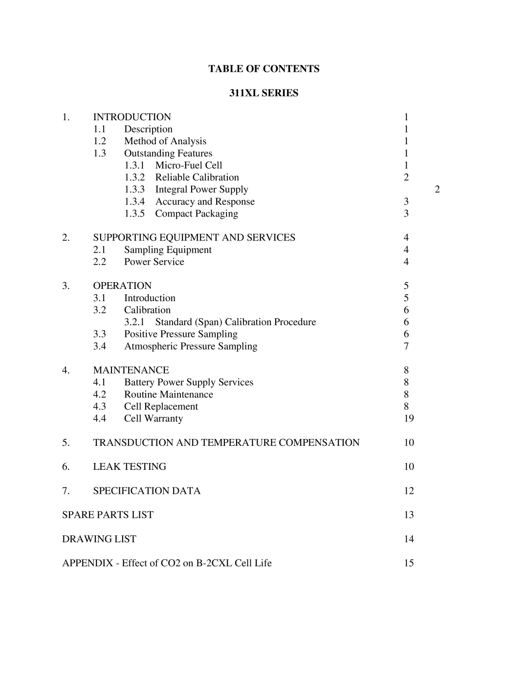 Teledyne ECO#02-0227 instruction manual Table of Contents 311XL Series 