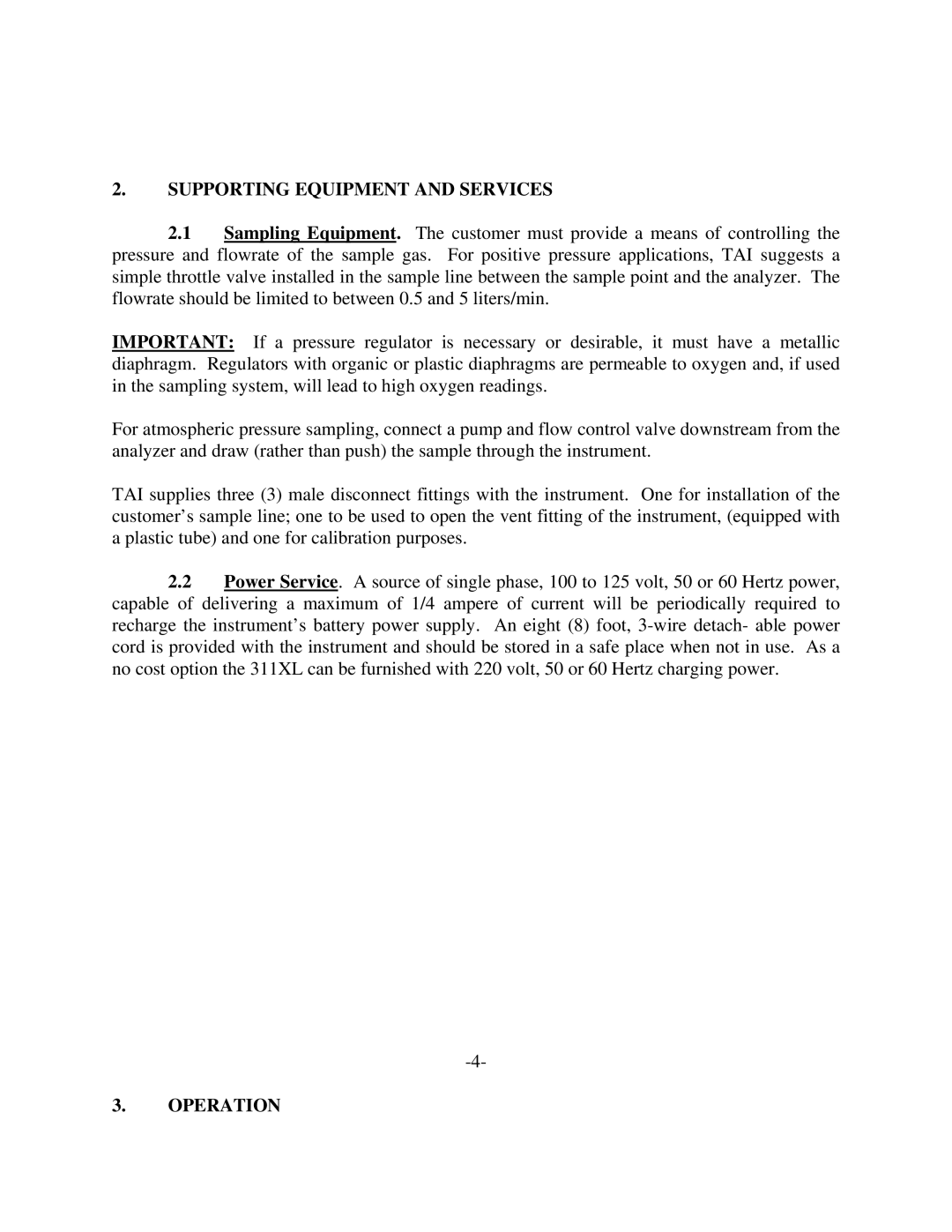 Teledyne ECO#02-0227 instruction manual Supporting Equipment and Services, Operation 