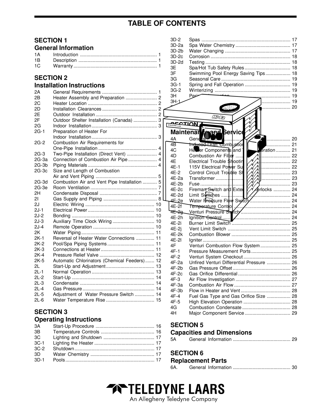 Teledyne EHE warranty Table of Contents 