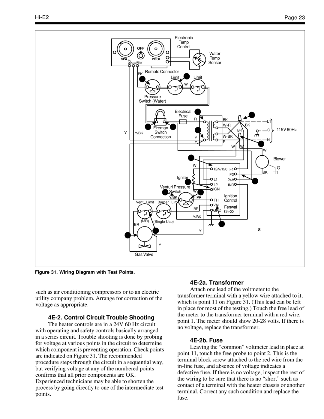 Teledyne EHE warranty 4E-2. Control Circuit Trouble Shooting, 4E-2a. Transformer, 4E-2b. Fuse 