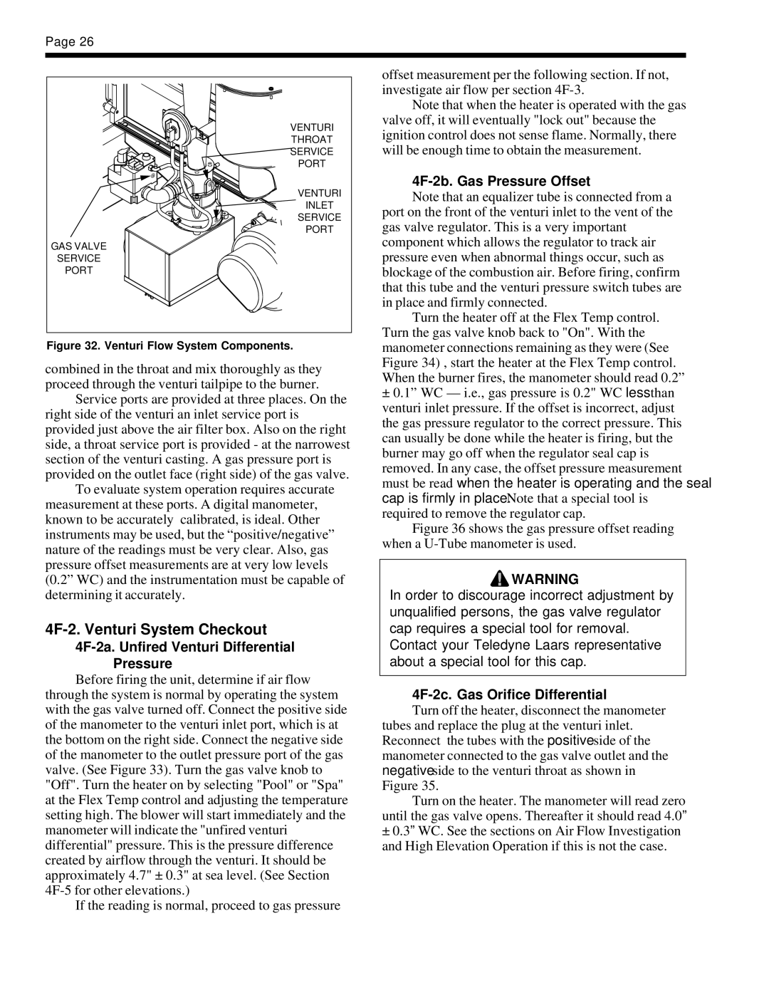 Teledyne EHE 4F-2. Venturi System Checkout, 4F-2a. Unfired Venturi Differential Pressure, 4F-2b. Gas Pressure Offset 