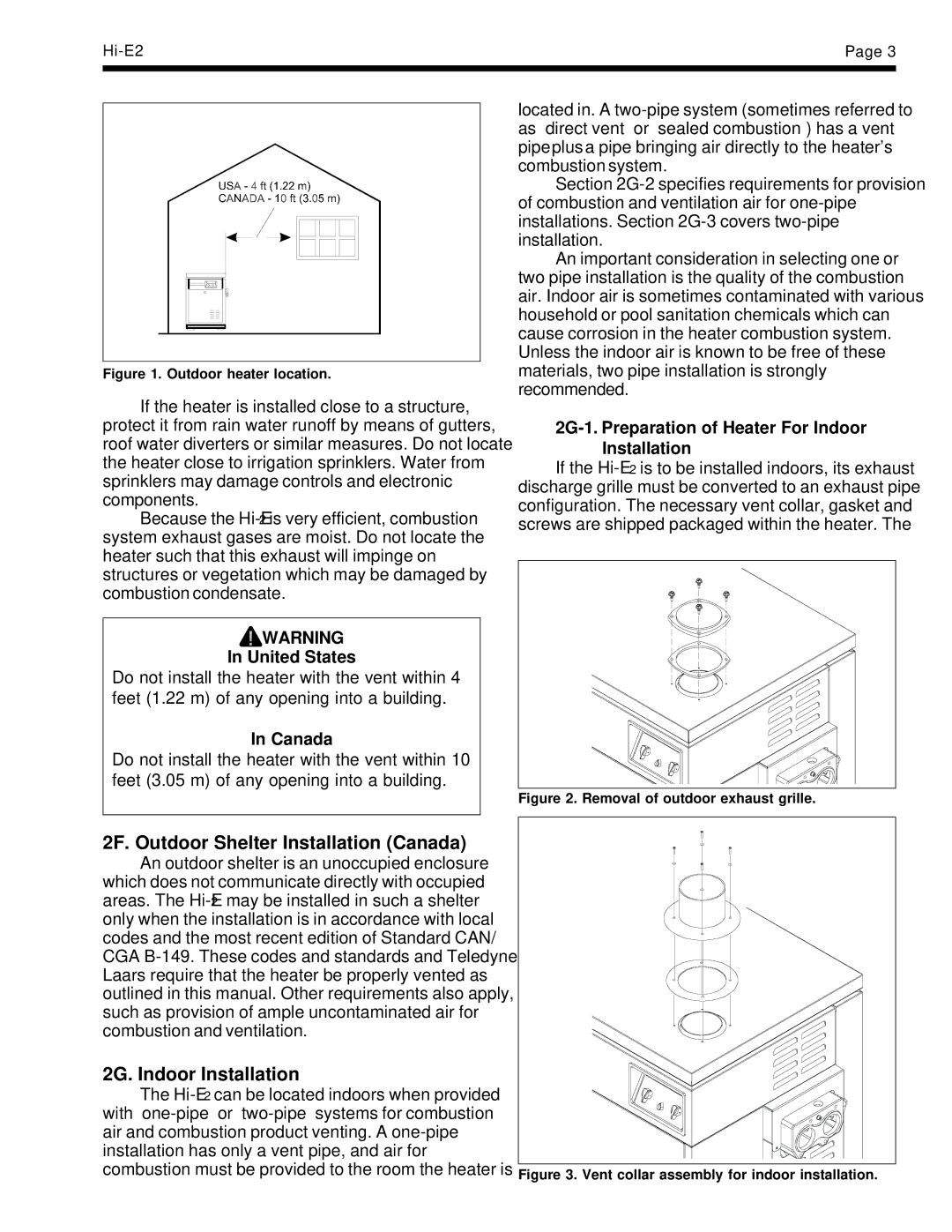 Teledyne EHE warranty 2F. Outdoor Shelter Installation Canada, 2G. Indoor Installation, United States 