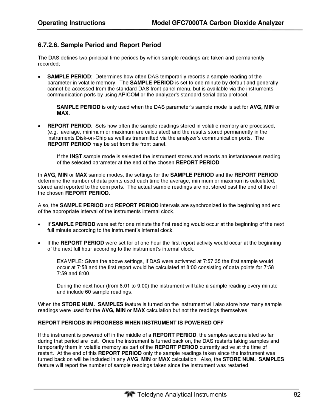 Teledyne gfc 7000ta operation manual Report Periods in Progress When Instrument is Powered OFF 