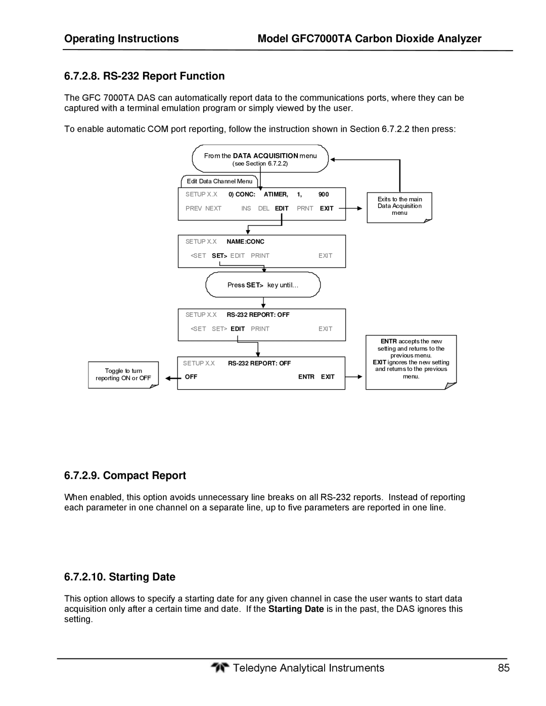 Teledyne gfc 7000ta operation manual Compact Report, Starting Date 