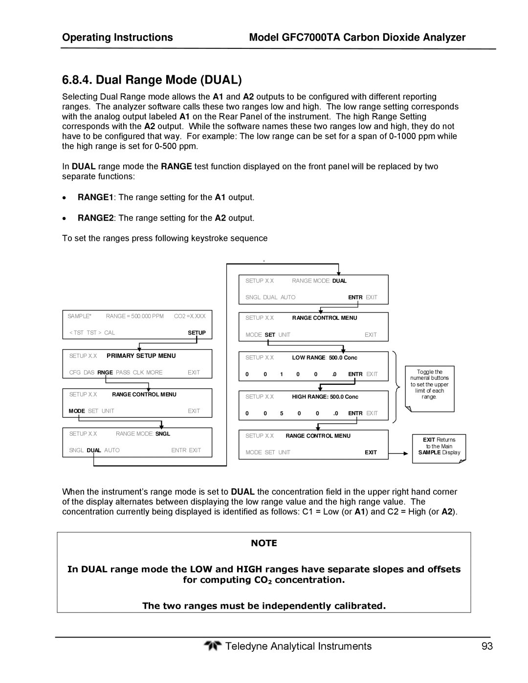 Teledyne gfc 7000ta operation manual Dual Range Mode Dual, Range Control Menu 