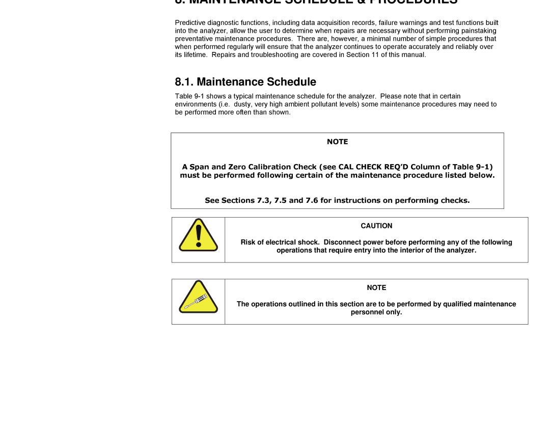 Teledyne gfc 7000ta operation manual Maintenance Schedule & Procedures 