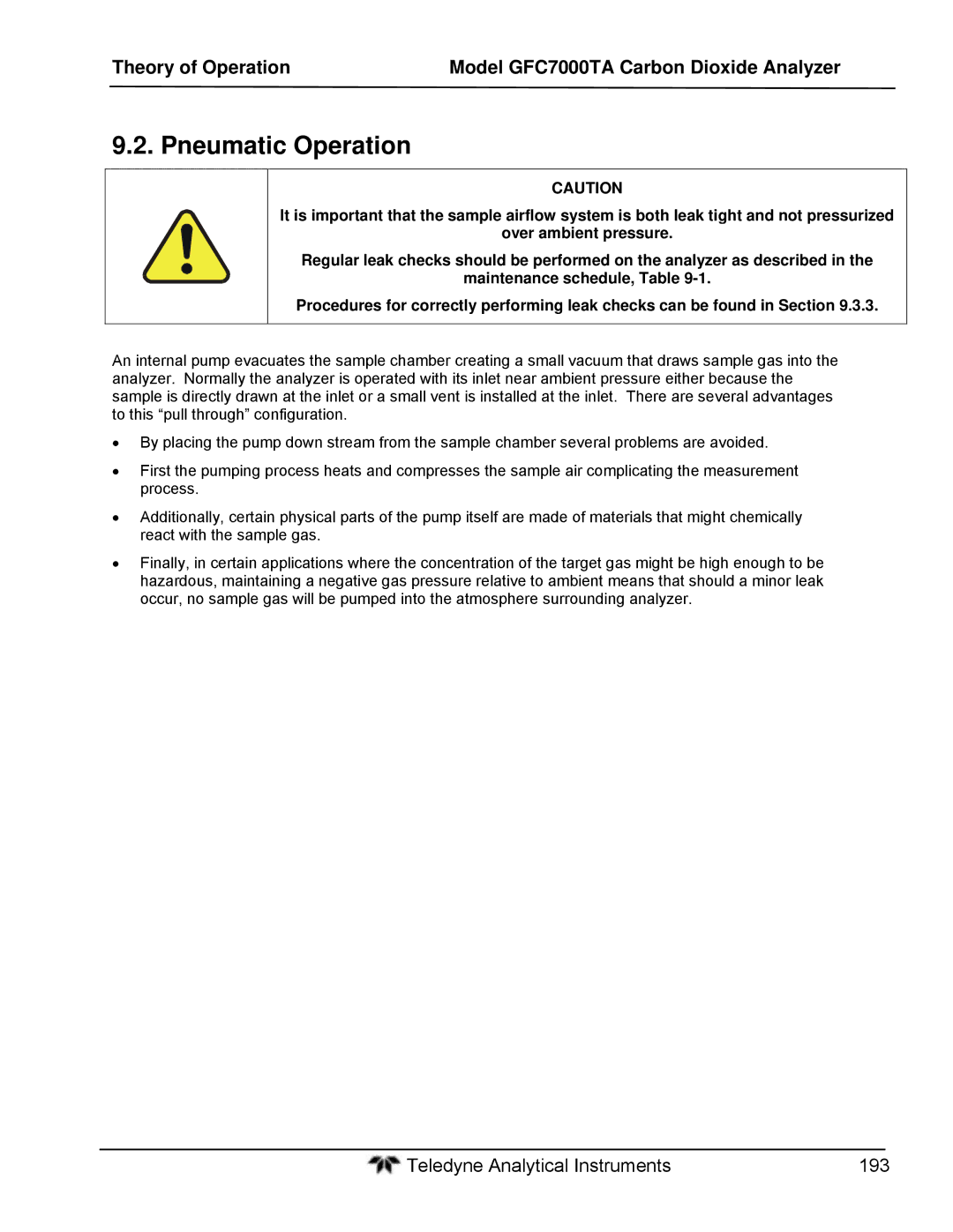 Teledyne gfc 7000ta operation manual Pneumatic Operation 