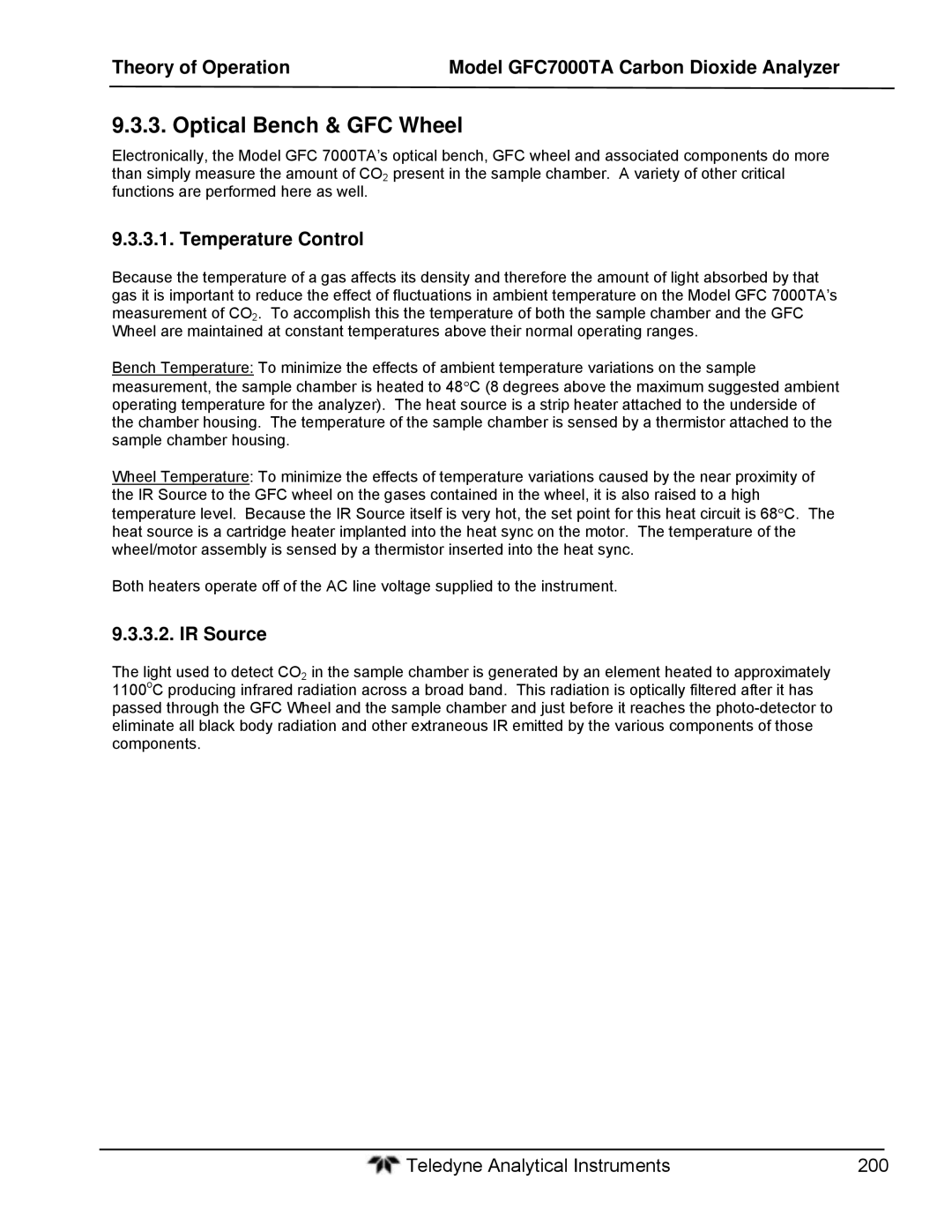 Teledyne gfc 7000ta operation manual Optical Bench & GFC Wheel, Temperature Control, IR Source 