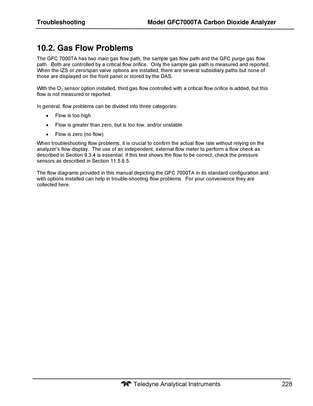 Teledyne gfc 7000ta operation manual Gas Flow Problems 