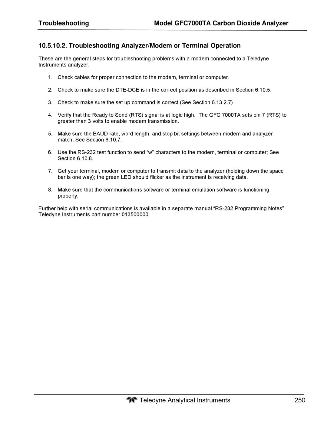 Teledyne gfc 7000ta operation manual Teledyne Analytical Instruments 250 