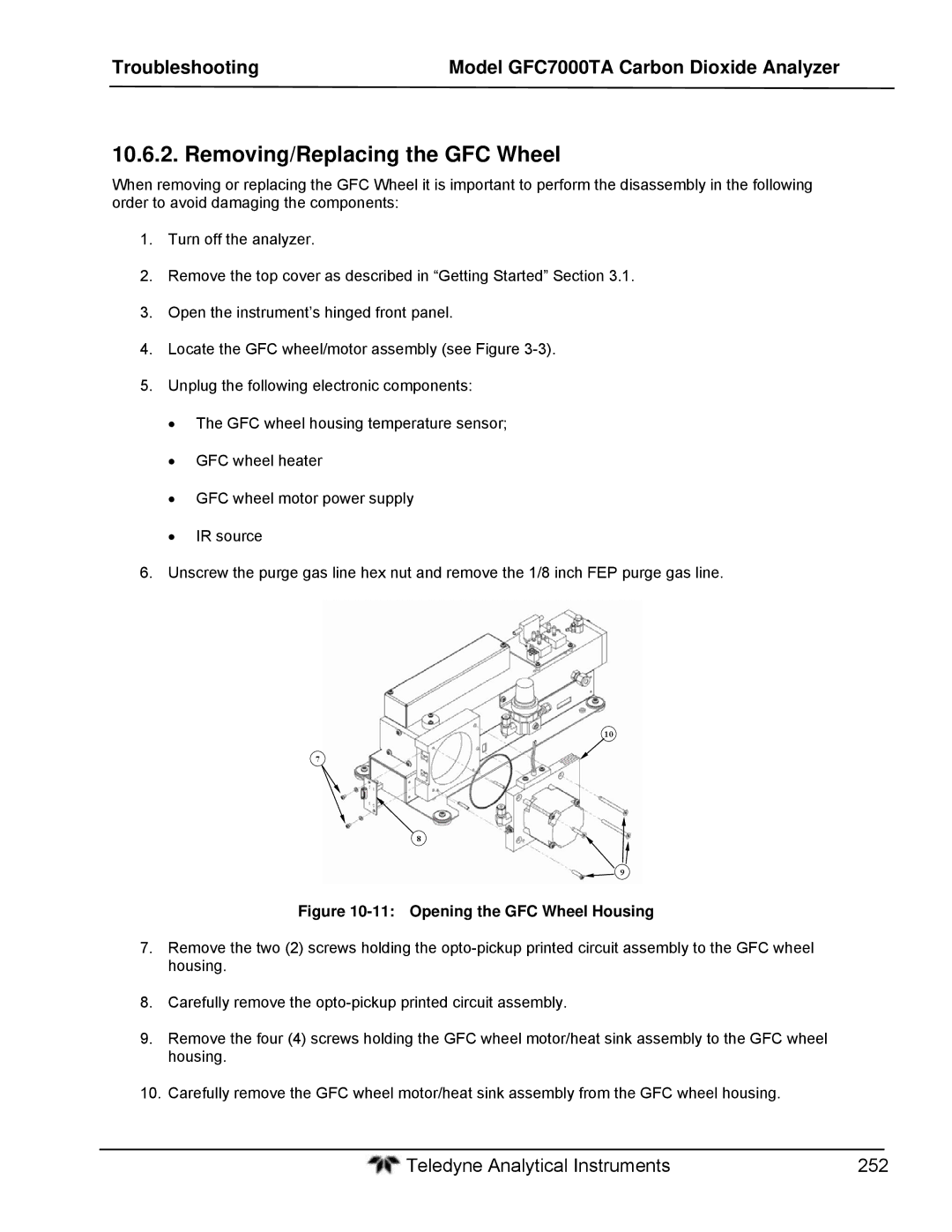 Teledyne gfc 7000ta operation manual Removing/Replacing the GFC Wheel, Opening the GFC Wheel Housing 