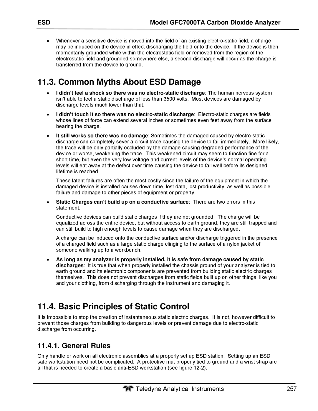 Teledyne gfc 7000ta operation manual Common Myths About ESD Damage, Basic Principles of Static Control, General Rules 