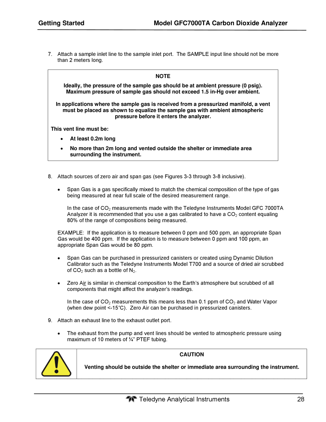 Teledyne gfc 7000ta operation manual Getting Started Model GFC7000TA Carbon Dioxide Analyzer 