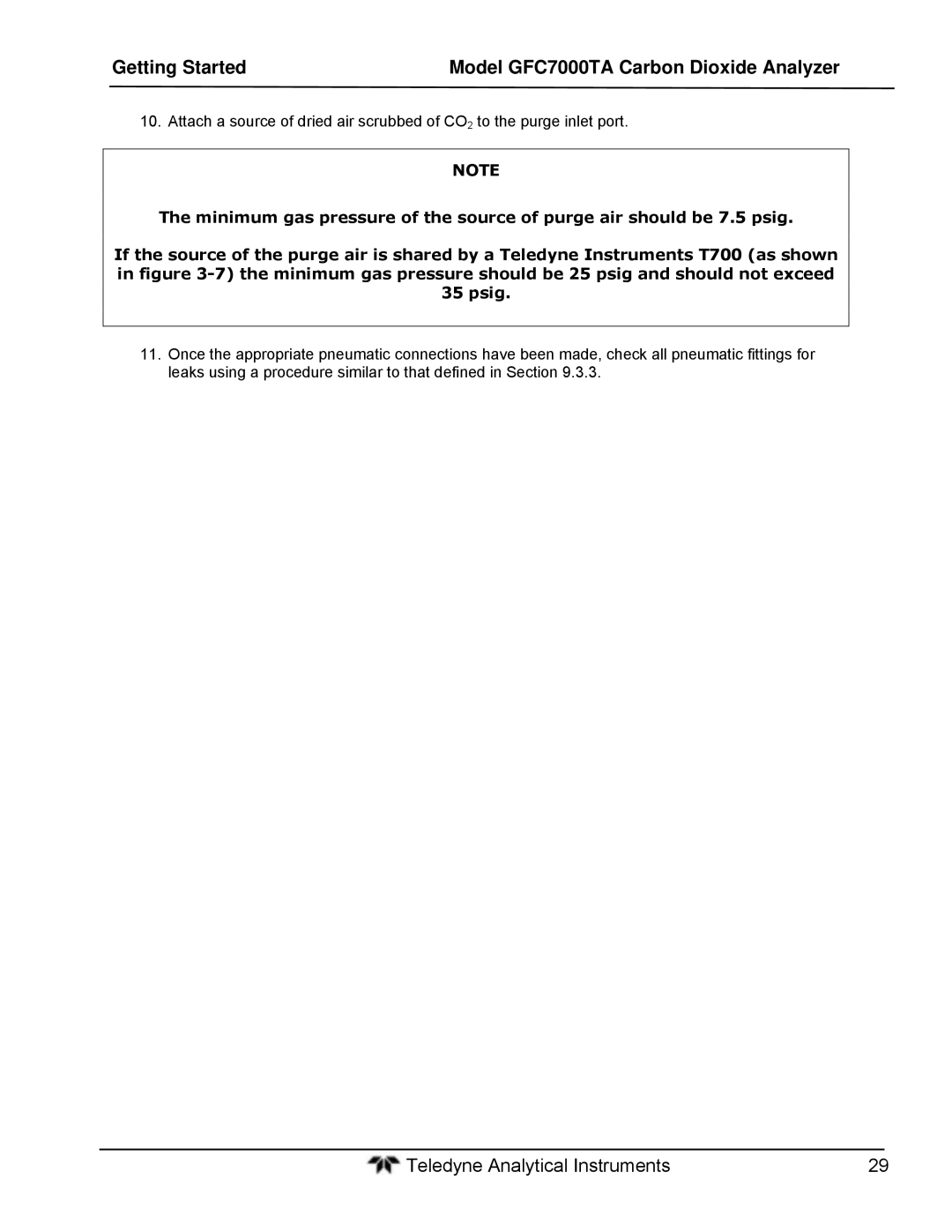 Teledyne gfc 7000ta operation manual Getting Started Model GFC7000TA Carbon Dioxide Analyzer 