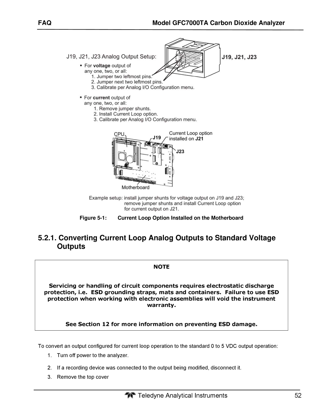 Teledyne gfc 7000ta operation manual Current Loop Option Installed on the Motherboard 