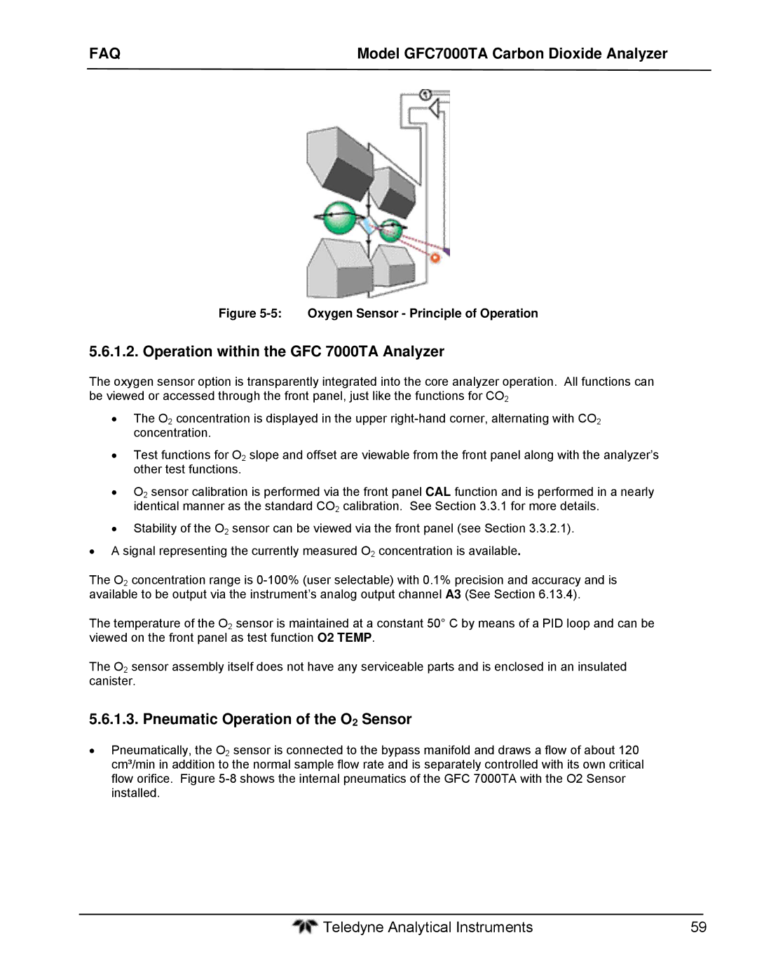 Teledyne gfc 7000ta operation manual Operation within the GFC 7000TA Analyzer, Pneumatic Operation of the O2 Sensor 