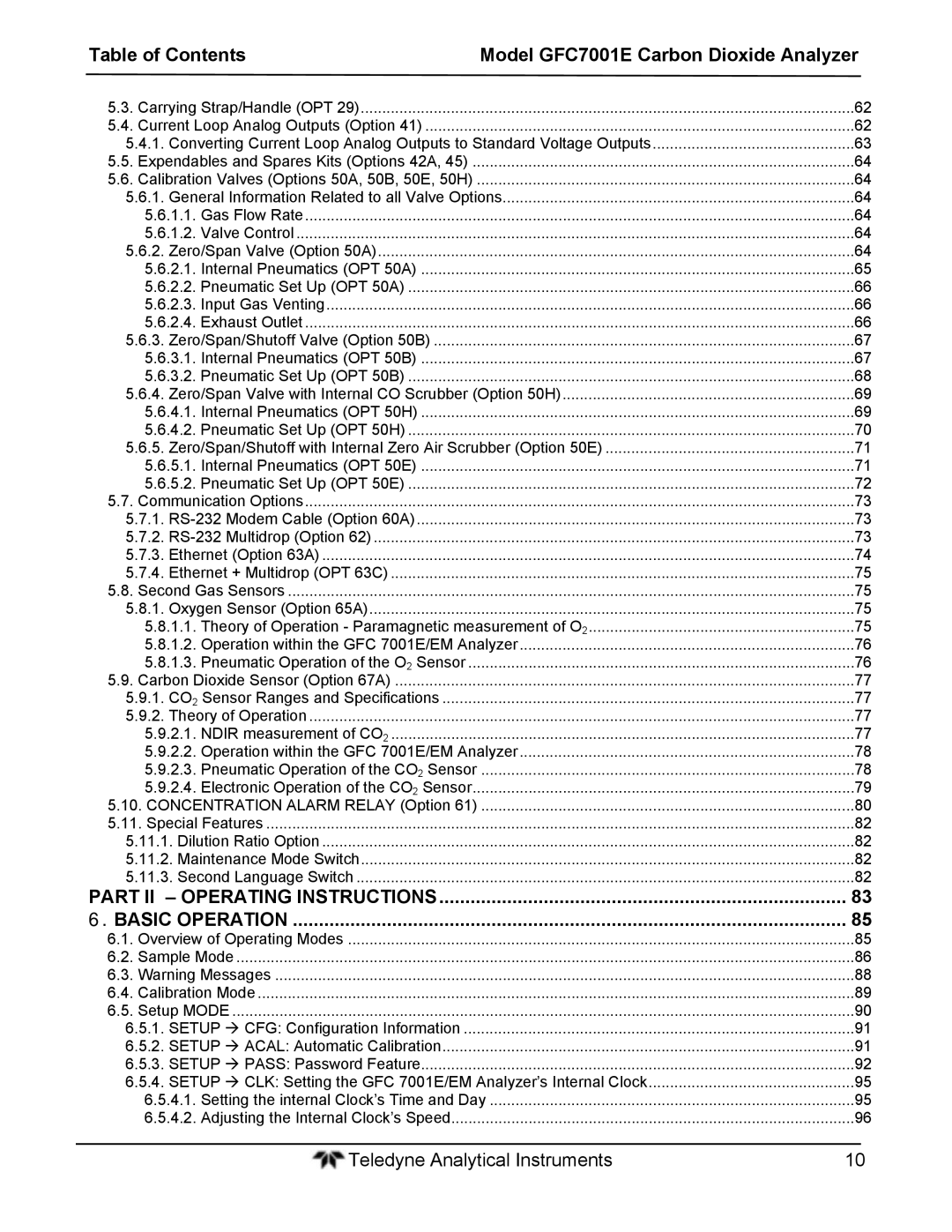 Teledyne GFC 7001EM operation manual Part II Operating Instructions Basic Operation 