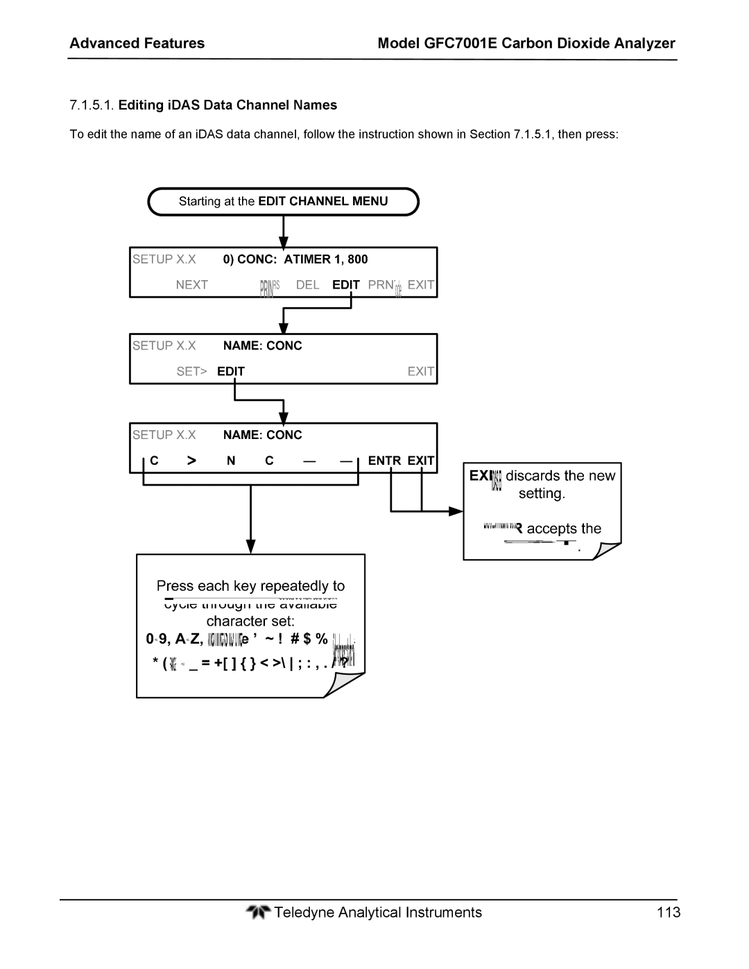 Teledyne GFC 7001EM operation manual Editing iDAS Data Channel Names 