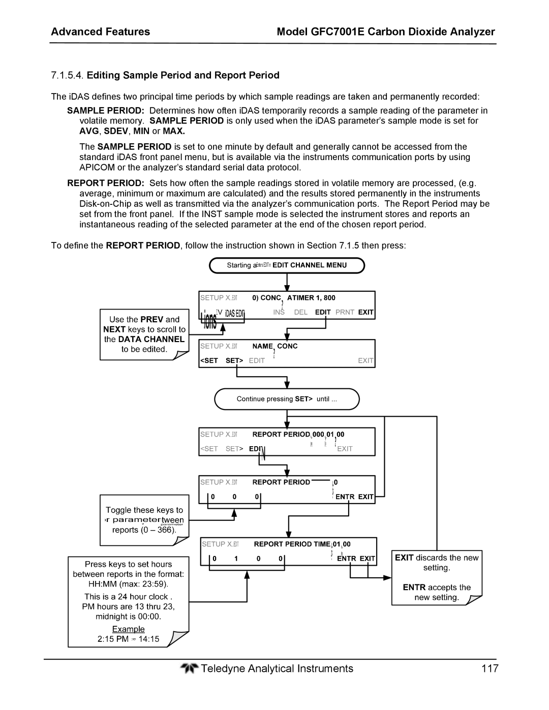 Teledyne GFC 7001EM operation manual Editing Sample Period and Report Period 