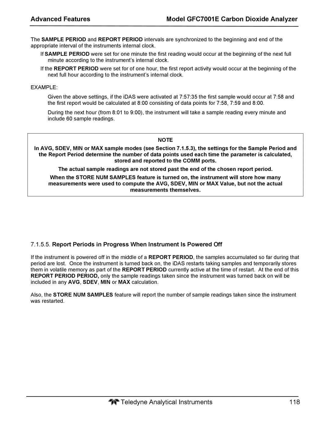 Teledyne GFC 7001EM operation manual Report Periods in Progress When Instrument Is Powered Off 