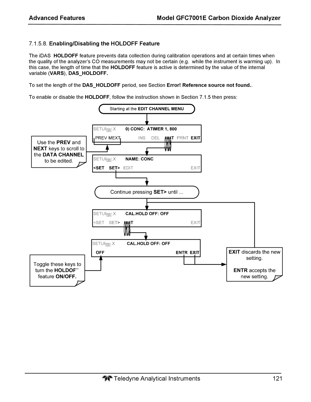 Teledyne GFC 7001EM operation manual Enabling/Disabling the Holdoff Feature 