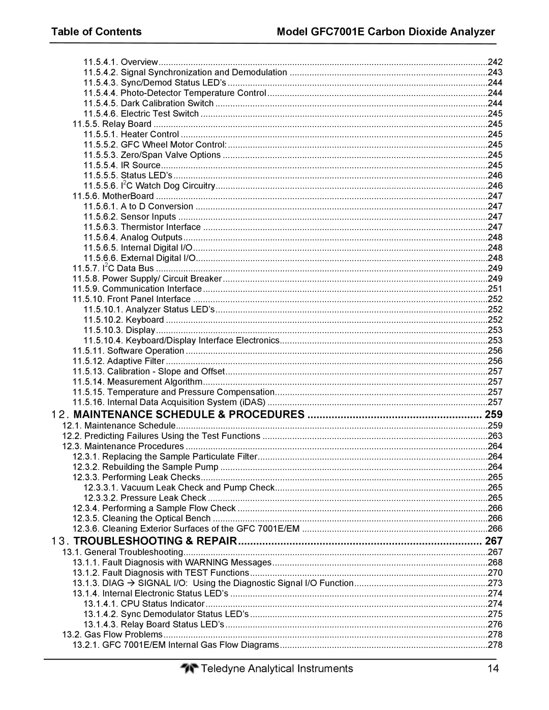 Teledyne GFC 7001EM operation manual Maintenance Schedule & Procedures 