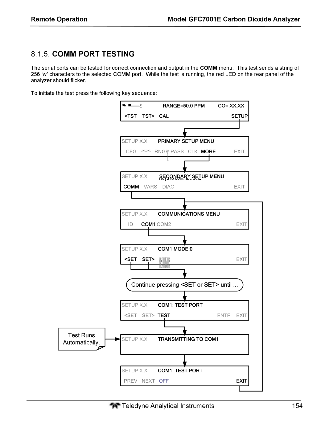 Teledyne GFC 7001EM operation manual Comm Port Testing 