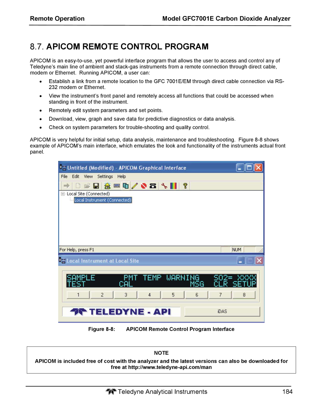 Teledyne GFC 7001EM operation manual Apicom Remote Control Program 