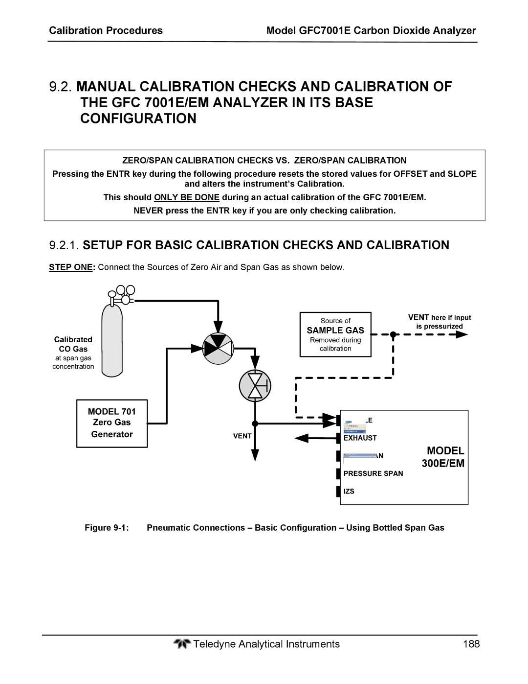 Teledyne GFC 7001EM operation manual Setup for Basic Calibration Checks and Calibration 