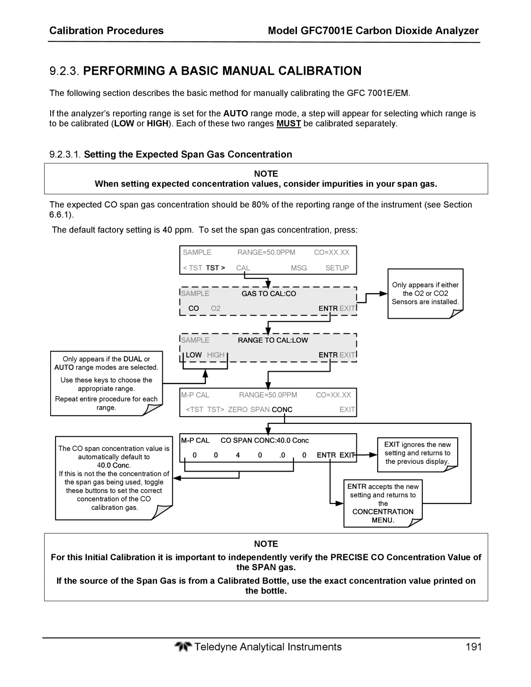 Teledyne GFC 7001EM operation manual Performing a Basic Manual Calibration, Setting the Expected Span Gas Concentration 