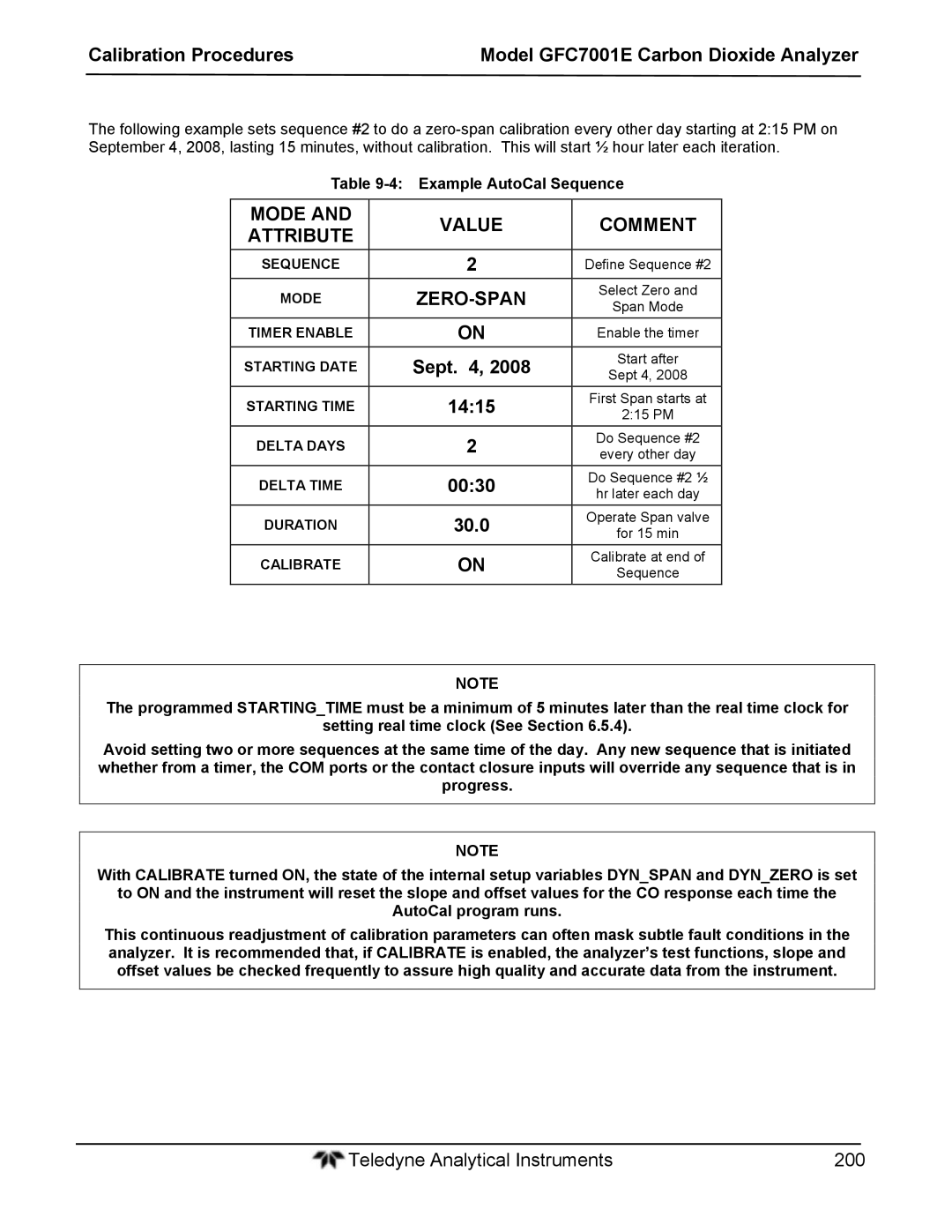 Teledyne GFC 7001EM operation manual 1415, 0030, Example AutoCal Sequence 