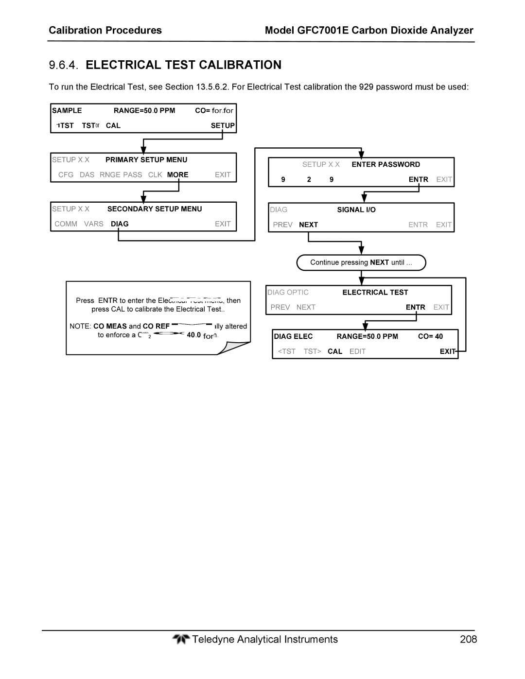 Teledyne GFC 7001EM operation manual Electrical Test Calibration 