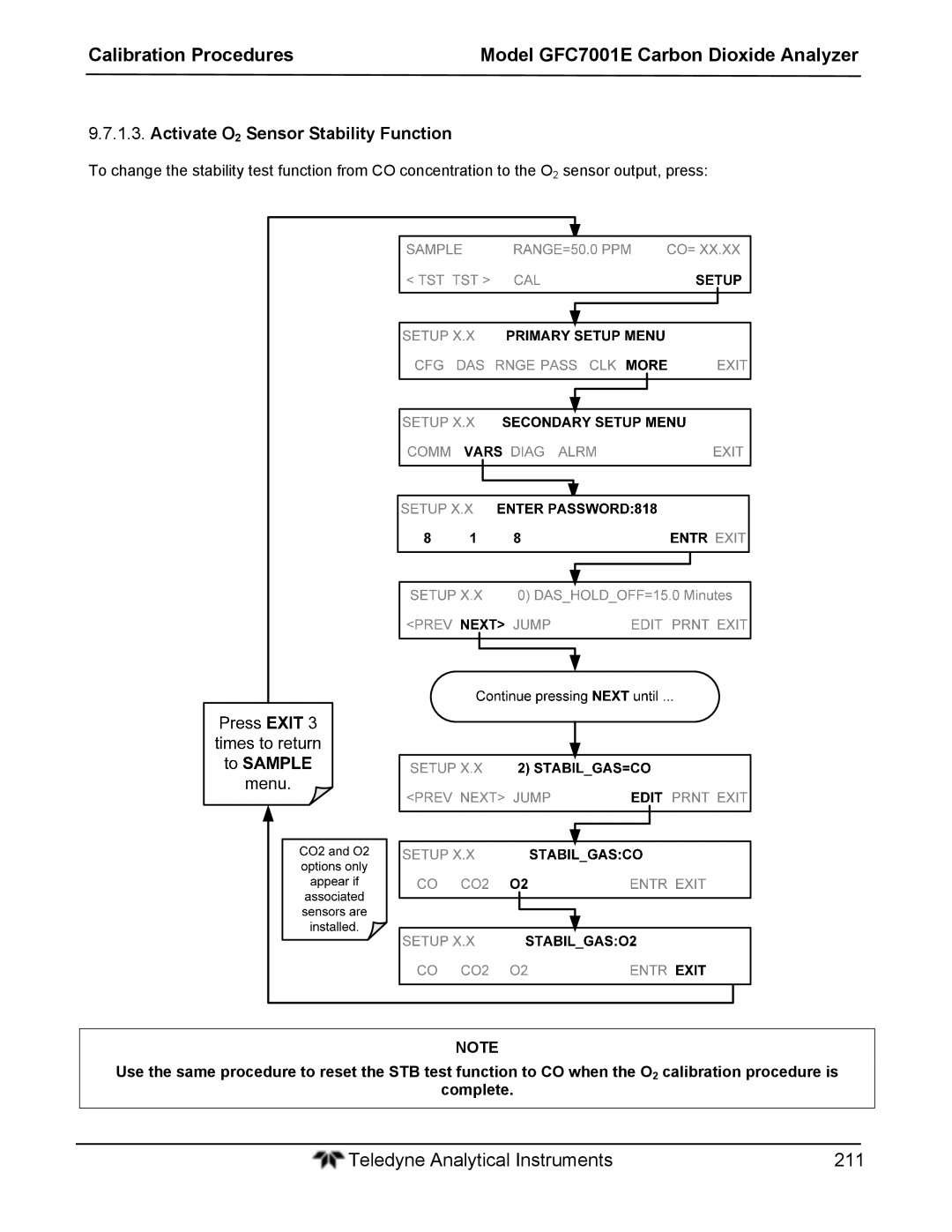 Teledyne GFC 7001EM operation manual Activate O2 Sensor Stability Function 