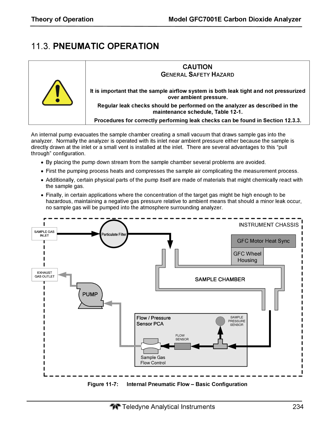 Teledyne GFC 7001EM operation manual Pneumatic Operation, Internal Pneumatic Flow Basic Configuration 