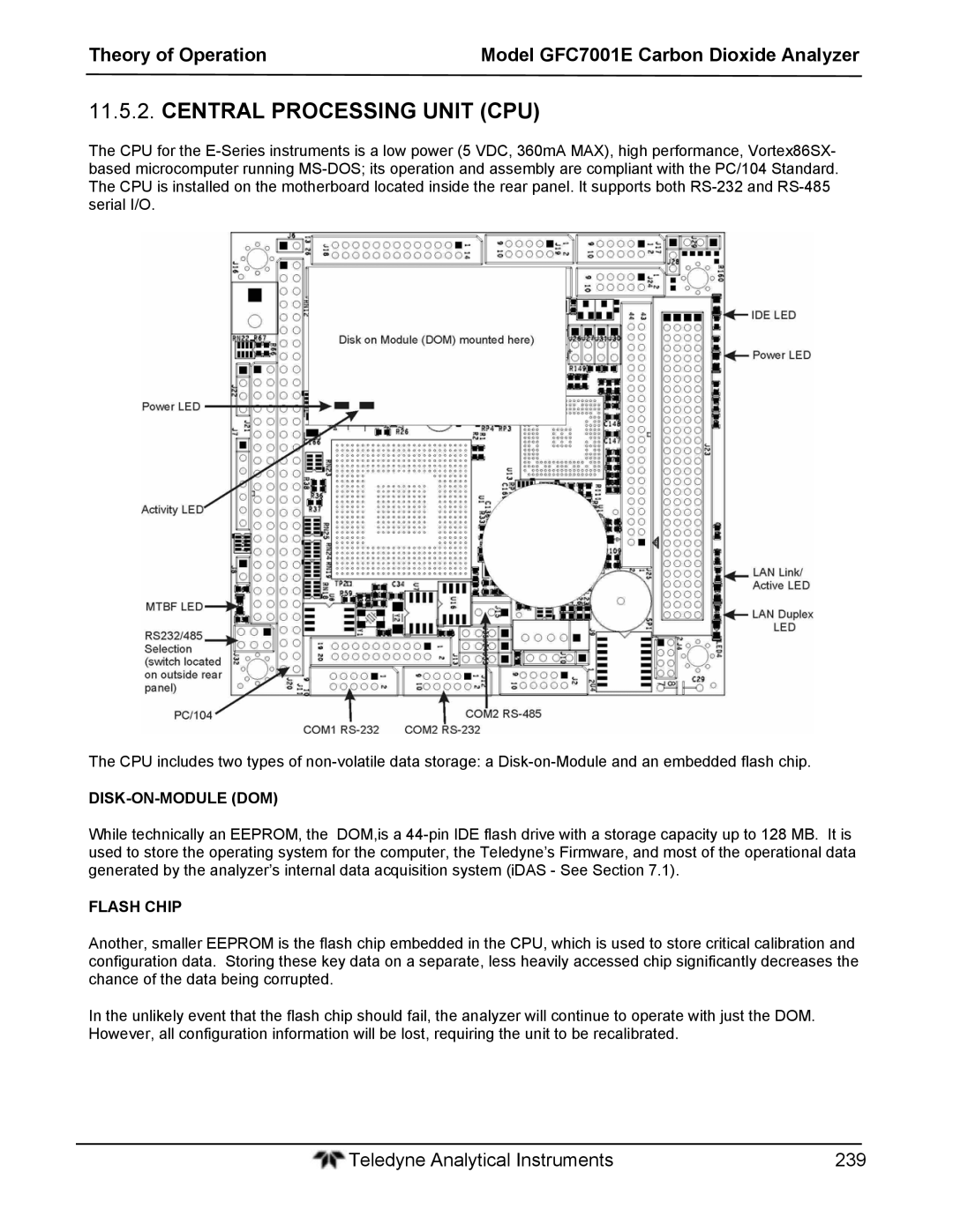 Teledyne GFC 7001EM operation manual Central Processing Unit CPU, Disk-On-Module Dom, Flash Chip 