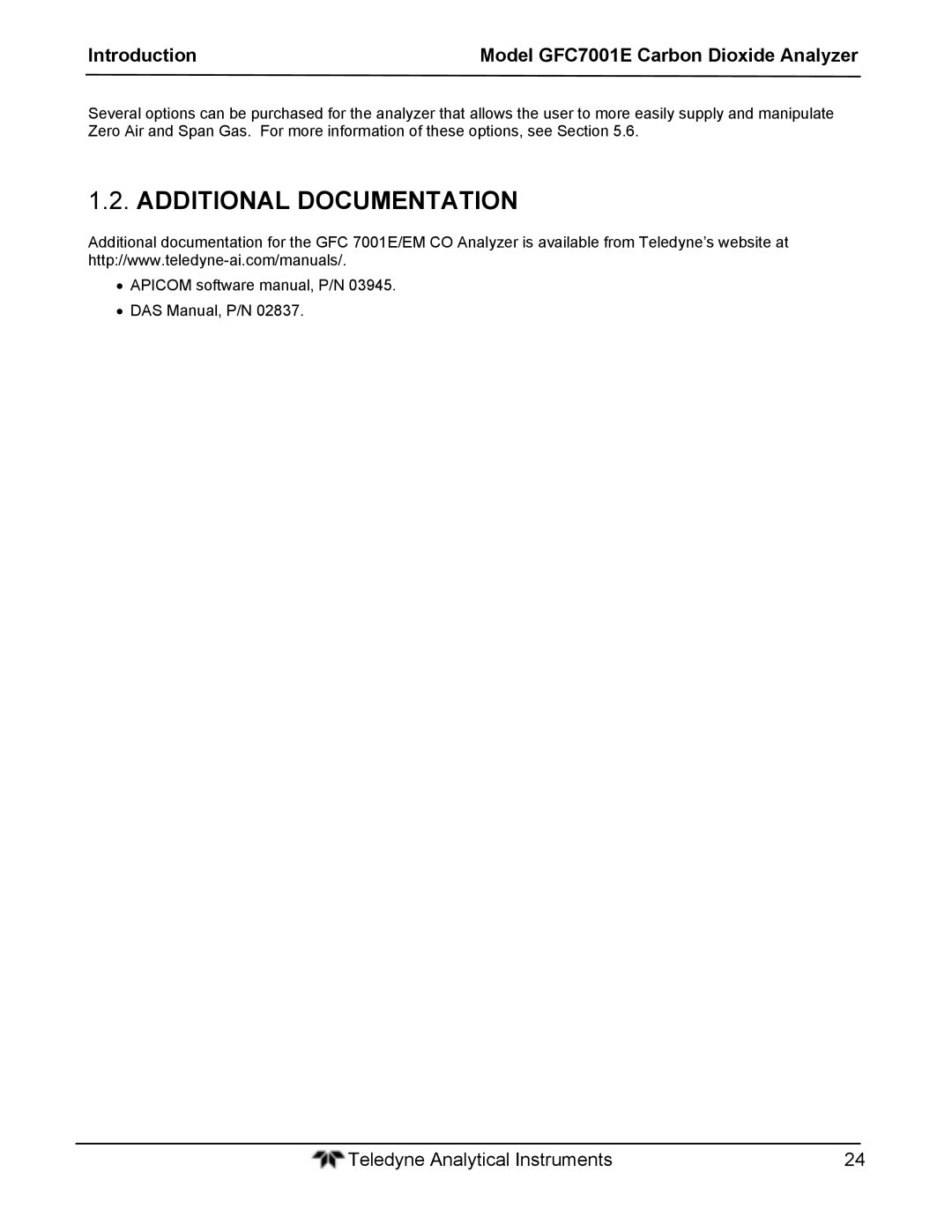 Teledyne GFC 7001EM operation manual Additional Documentation 